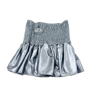 NWT Little Olin Silver Faux Leather Smocked Ruffle Mini Skirt